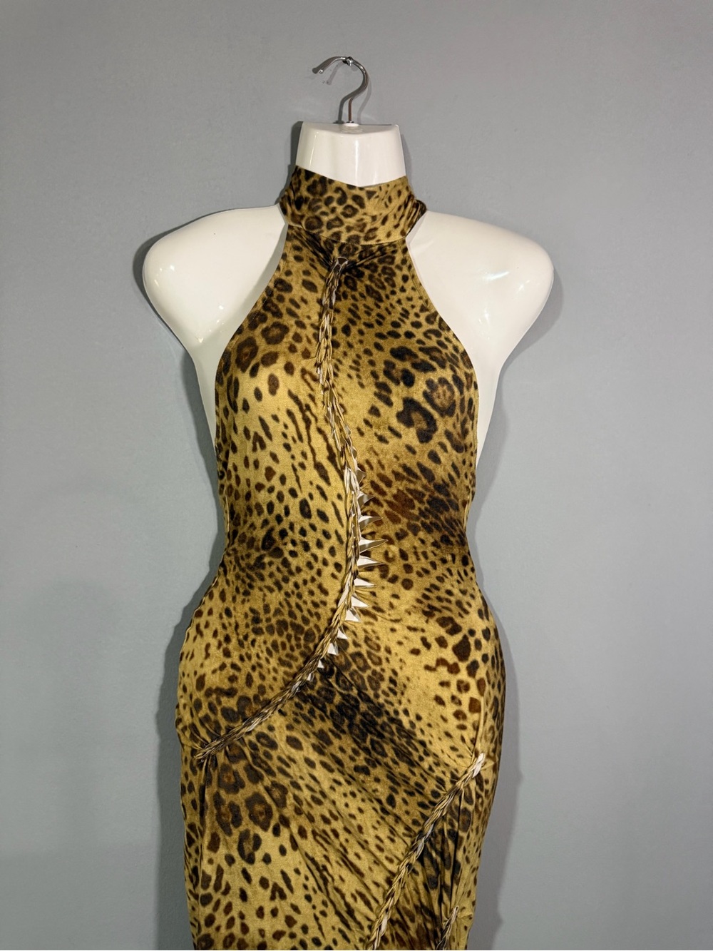 Leopard-Print Halter Bodycon Camisole Dress - Brown